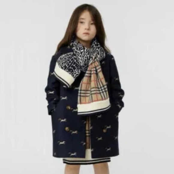 Burberry Kids Plaid Check Leopard Scarf 50"L x 10”W Camel NWT Authentic Adult S - Picture 2 of 3